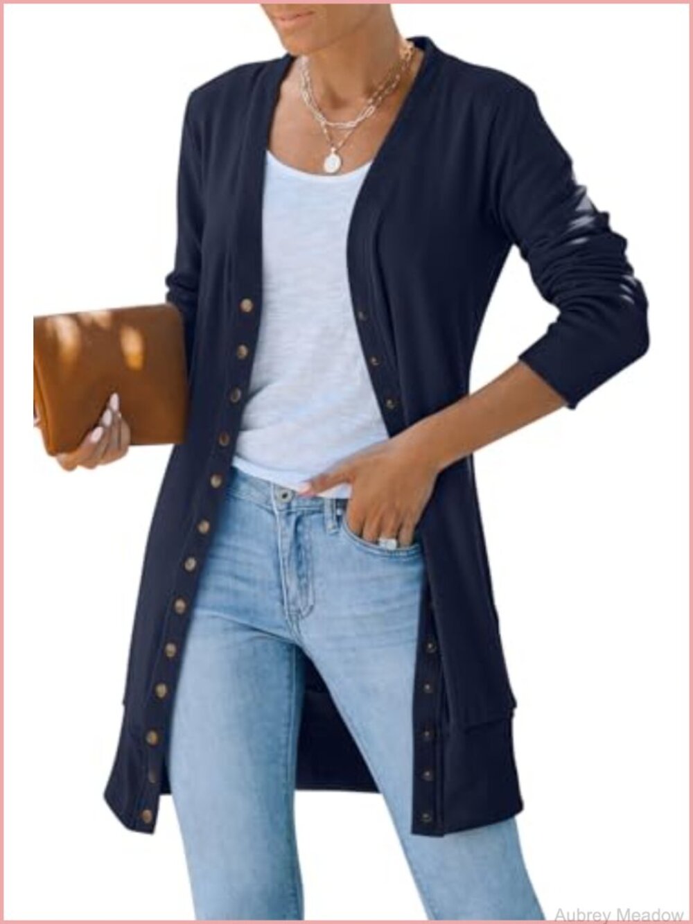 Lightweight Button Up Long Cardigan Sweater with Snap Buttons